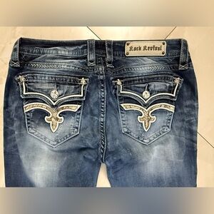 Rock Revival Distressed Denim Straight Leg Mid-Rise jeans Silver Accents $189